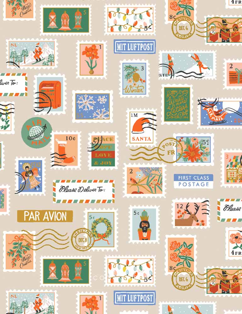 Vintage Postage Stamps Fabric, Wallpaper and Home Decor